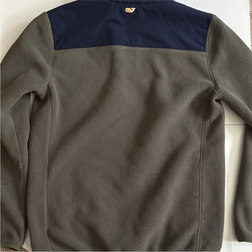 Vineyard Vines Navy and Olive Shep Fleece with Orange Zipper